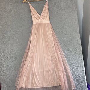 BLASHE Women’s Sz S Deep V-Neck Pink Dress Tulle Prom Wedding Formal Sleeveless